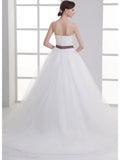 Sexy A-Line Wedding Dress Sweetheart Lace Satin Tulle Strapless Bridal Gowns with Court Train