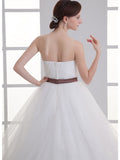 Sexy A-Line Wedding Dress Sweetheart Lace Satin Tulle Strapless Bridal Gowns with Court Train