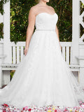 Sexy A-Line Wedding Dress Sweetheart Lace Sleeveless Bridal Gowns in Color Court Train