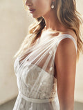 Sexy A-Line Wedding Dresses Sweetheart Lace Sleeveless Bridal Gowns Wedding Dress in Color See-Through Court Train