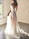 Sexy A-Line Wedding Dresses Sweetheart Lace Sleeveless Bridal Gowns Wedding Dress in Color See-Through Court Train