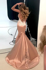 Sexy Backless Spaghetti Straps Prom Dresses | Mermaid Appliques Court Train Evening Dresses