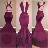 Sexy Beading Deep-V-Neck Cross-Back Mermaid Prom Dresses