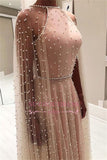 Sexy Beading Sleeveless A-Line Prom Gown | Pink Sheer-Tulle Backless Prom Dress