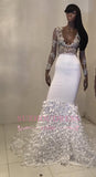 Sexy Beads Sequins Long Sleeve Prom Dresses | Mermaid Evening Dress with Choker WW0150