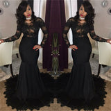 Sexy Black Lace Tulle Prom Dresses | Mermaid Long Sleeve Evening Gown FB0277