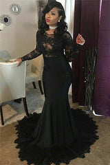 Sexy Black Lace Tulle Prom Dresses | Mermaid Long Sleeve Evening Gown FB0277