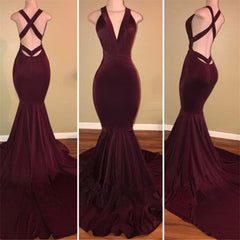 Sexy Burgundy Prom Dresses , Mermaid V-neck Evening Gown BA7816