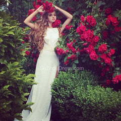Sexy Crystal Beading Bridal Dress Side Slit Sheath/Column Wedding Dress