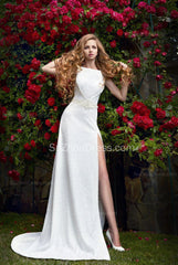 Sexy Crystal Beading Bridal Dress Side Slit Sheath/Column Wedding Dress