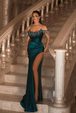 Sexy Green Off-the-shoulder Sleeveless Mermaid Floor-Length Prom Dresses with Ruffles