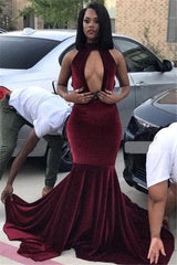 Sexy Halter Velvet Backless Prom Dress | Chic Evening Dress