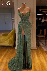 Sexy Long Mint Green Sequins Prom Dress Mermaid