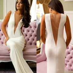 Sexy Long Prom Gowns Sheer Back Sheath Evening Dresses