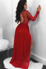 Sexy Long Sleeves Appliques Prom Dresses | Open Back Side Slit Sequined Evening Dress SK0181