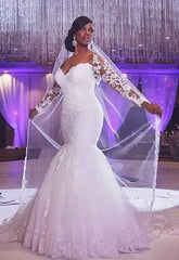 Sexy Mermaid Lace long Sleeve Plus Size Wedding Dress High Quality Bridal Gowns