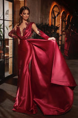 Sexy Mermaid Long Sleeves Burgundy Prom Dress with Ruffles Online