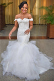 Sexy Mermaid Off the Shoulder Wedding Dresses Lace Up Back Organza Wedding Gowns WE0033