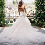 Sexy Mermaid Open Back Wedding Dresses New Lace Bridal Gown with Long Train