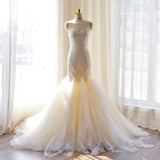 Sexy Mermaid Sweetheart Tulle Long Wedding Dress Court Train Lace-Up Plus Size Bridal Gown