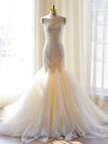 Sexy Mermaid Sweetheart Tulle Long Wedding Dress Court Train Lace-Up Plus Size Bridal Gown