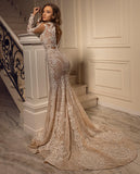 Sexy Mermaid Tulle Lace Long Sleeves Wedding Dress On Sale