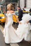 Sexy Mermaid  Wedding Dress Strapless Lace Tulle Bridal Gowns with Cathedral Train