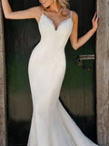 Sexy Mermaid Wedding Dress V-Neck Spaghetti Strap Lace Sleeveless Simple Bridal Gowns Sweep Train