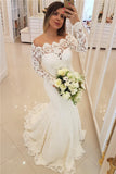 Sexy Off The Shoulder Mermaid Wedding Dresses | Long Sleeves Lace Bridal Dresses with Court Train