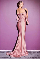 Sexy Off The Shoulder Satin Dark Pink Front-Split Mermaid Prom Dresses