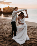 Sexy Off-the-shoulder sleeveless Tulle Wedding Dress with Lace