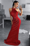 Sexy Red High Neck Prom Dresses | Backless Sheath Evening Dresses