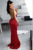 Sexy Red High Neck Prom Dresses | Backless Sheath Evening Dresses