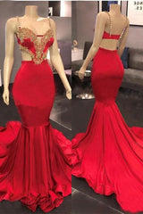 Sexy Red Mermaid Long Prom Dress With Lace Appliques