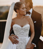 Sexy Satin Lace Sweetheart Wedding Dress with Overskirt On Sale