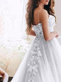 Sexy See-Through A-Line Wedding Dress Spaghetti Strap Lace Tulle Sleeveless Country Bridal Gowns Sweep Train