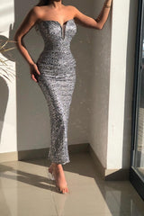 Sexy Silver Sleeveless Sequins Mermaid Evening Dresses