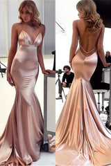 Sexy Sleeveless Blushing Pink Backless Mermaid Evening Dresses