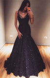 Sexy Spaghetti Strap Sleeveless Mermaid Evening Gown | Sequins Floor-Length Prom Dresses