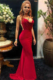 Sexy Spaghetti-Straps Backless Evening Dress | Burgundy Sleeveless Mermaid Prom Dress