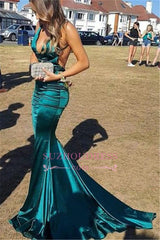 Sexy Spaghetti Straps Open Back Sleeveless Prom Dresses | Mermaid Sweep Train Evening Gown BC1203