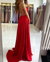 Sexy Spaghetti Straps Ruby Front-Split Ruffles Prom Dresses