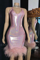 Sexy Spaghetti Straps Sequins Formal Party Dress Short Mini Prom Dress