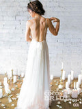 Sexy Spaghetti Straps V-neck Wedding Dress A-line Backless Floor Length Bridal Gowns