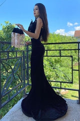 Sexy Split Black Lace Prom Evening Dress Velvet