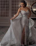 Sexy Sweetheart Sleeveless Mermaid Bridal Dress with Ruffle Layers of Lace Tulle Train