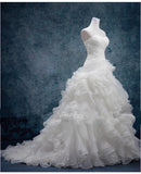 Sexy Sweetheart White Organza Long Wedding Dress Latest Court Train Lace-Up Bridal Gowns