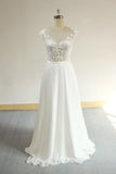 Sexy V-neck Appliques Sleeveless Wedding Dress | A-line Chiffon White Bridal Gown