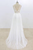 Sexy V-neck Sleeveless Straps Wedding Dress | White Tulle Ruffles Lace Bridal Gowns