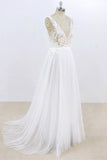 Sexy V-neck Sleeveless Straps Wedding Dress | White Tulle Ruffles Lace Bridal Gowns